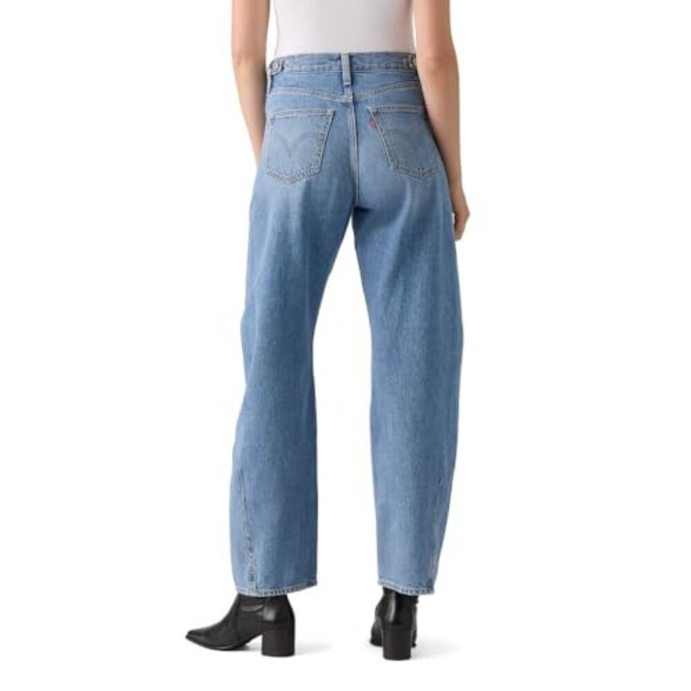 High Waist Tapered Barrel Jeans Loose Fit Y2K Retro Chic Classic Denim - Picture 3 of 4
